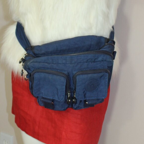 VTG Kipling belt shoulder blue zip bag 2 straps travel vacation - Picture 2 of 8
